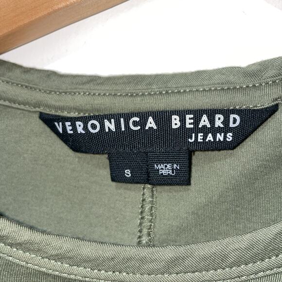 Veronica Beard Tazi Tee - S Olive Green Cotton Crewneck Ruched Side T-Shirt - Picture 3 of 4